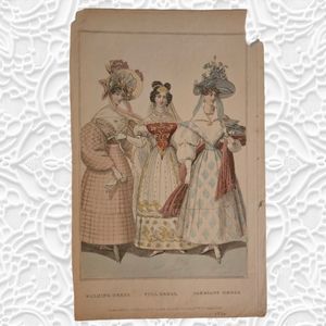 1830 La Belle Assemblee Magazine  "Three Dresses"